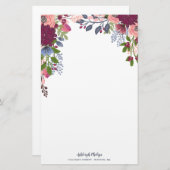 Bourgogne Blush Roze Blauwe Bloemen Briefpapier (Voorkant / Achterkant)