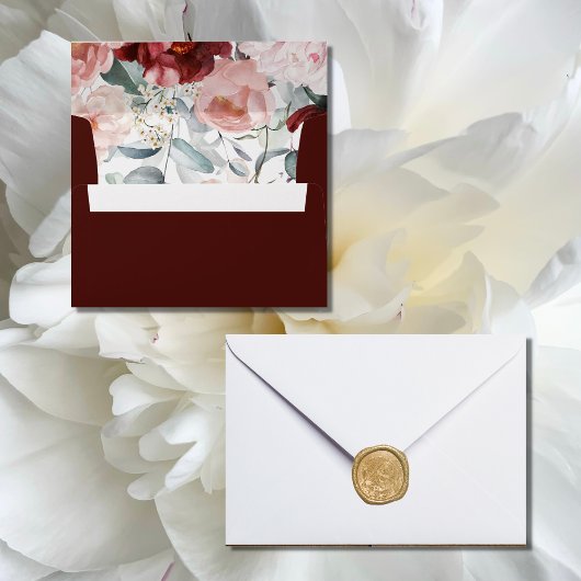 Bourgogne Blush Roze Bloem Quinceañera Kaart