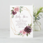 Bourgogne & Blush Roze Bloemen | Baby Shower Kaart (Staand voorkant)