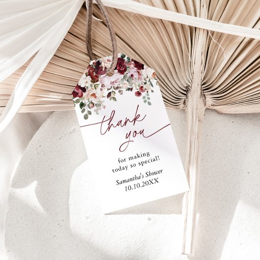 Bourgogne Blush Roze Bloemen Douche Bedankt Cadeaulabel