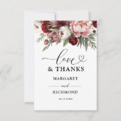 Bourgogne Blush Roze Bloemen Huwelijk Dank u Kaart (Voorkant)