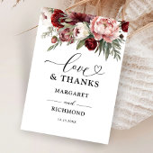 Bourgogne Blush Roze Bloemen Huwelijk Dank u Kaart
