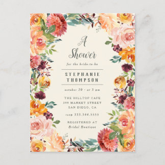Bourgogne & Blush Roze Bloemen Lijst Vrijgezellenf Uitnodiging Briefkaart