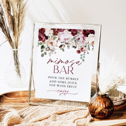 Bourgogne Blush Roze Bloemen Mimosa Bar Douche Tek Poster
