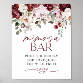 Bourgogne Blush Roze Bloemen Mimosa Bar Douche Tek Poster (Voorkant)