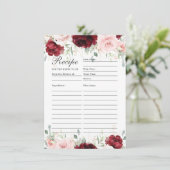 Bourgogne Blush Roze Bloemen Recept voor Bruid Kaa Bedankkaart (Staand voorkant)