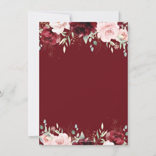 Bourgogne Blush Roze Bloemen Recept voor Bruid Kaa Bedankkaart (Achterkant)