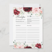 Bourgogne Blush Roze Bloemen Recept voor Bruid Kaa Bedankkaart (Voorkant)