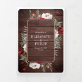 Bourgogne Blush Roze Bloemen Rustiek Hout Wedding Drieluik Uitnodiging (Cover)