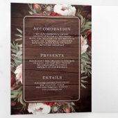Bourgogne Blush Roze Bloemen Rustiek Hout Wedding Drieluik Uitnodiging (Binnenzijde eerst)