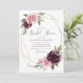 Bourgogne & Blush Roze Bloemen | Vrijgezellenfeest Kaart (Staand voorkant)