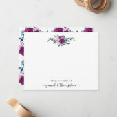 Bourgogne Blush Roze Bloemen Waterverf Girly Scrip Notitiekaartje (Voorkant / Achterkant in situ)