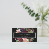 Bourgogne & Blush Roze Bloemen - Zwart 2 Visitekaartje (Staand voorkant)