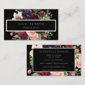 Bourgogne & Blush Roze Bloemen - Zwart 2 Visitekaartje (Voorkant / Achterkant)