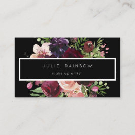 Bourgogne & Blush Roze Bloemen - Zwart 2 Visitekaartje
