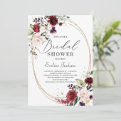 Bourgogne blush roze bloemengoud groen bruids kaart (Staand voorkant)
