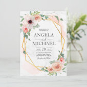 Bourgogne Blush Roze Goud Bloemen Kaart (Staand voorkant)