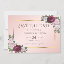 Bourgogne Blush Roze Gouden Bloemen Save The Date
