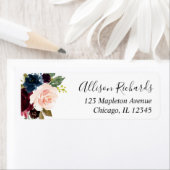 Bourgogne blush roze marineblauw bloemenmotief wat etiket (Insitu)