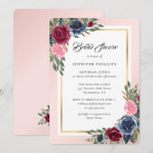 Bourgogne Blush Roze Navy Blue Floral Vrijgezellen Kaart (Voorkant / Achterkant)