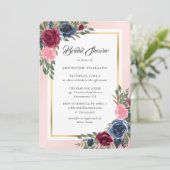 Bourgogne Blush Roze Navy Blue Floral Vrijgezellen Kaart (Staand voorkant)