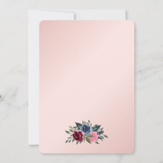 Bourgogne Blush Roze Navy Blue Floral Vrijgezellen Kaart (Achterkant)
