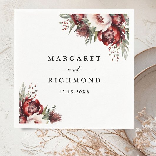 Bourgogne Blush Roze Rustieke Bloemen Trouwpapier Servet