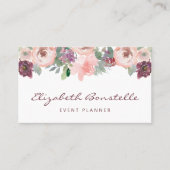 Bourgogne Blush Roze Waterverf Bloemen QR Code Visitekaartje (Voorkant)