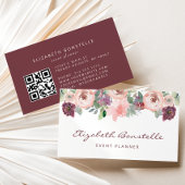 Bourgogne Blush Roze Waterverf Bloemen QR Code Visitekaartje