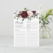 Bourgogne Blush Rozen Bloemrecept voor bruid Kaart (Staand voorkant)