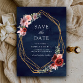 Bourgogne Blush Rozen Marine Blauw Huwelijk Save The Date