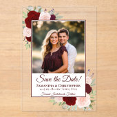 Bourgogne Blush Rozen Wedding Save the Date Foto Acryl Uitnodigingen (Voorkant)