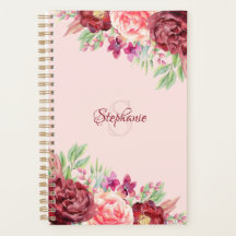 Bourgogne Blush Waterverf Floral Monogram
