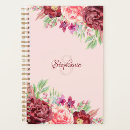 Bourgogne Blush Waterverf Floral Monogram Planner