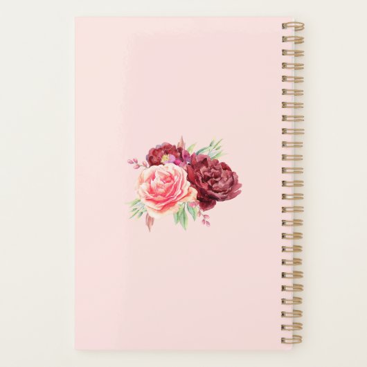 Bourgogne Blush Waterverf Floral Monogram Planner (Achterkant)