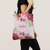 Bourgogne Blush Waterverf Floral Monogram Tote Bag (Dichtbij)