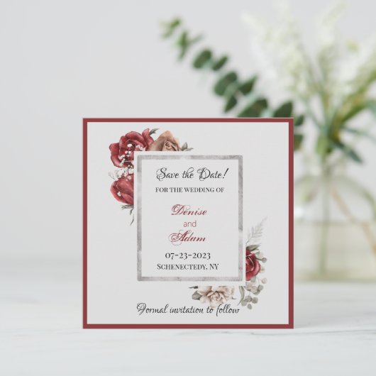 Bourgogne, Blush, witte rozen sparen de Datum Kaart (Staand voorkant)