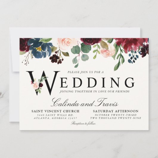 Bourgogne-boeket | Floral | Typografie van de brui Kaart (Voorkant)