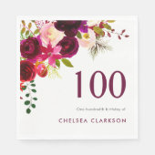 Bourgogne Boho Floral 100e verjaardag Servet (Voorkant)