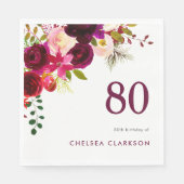 Bourgogne Boho Floral 80e verjaardag Servet (Voorkant)