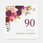 Bourgogne Boho Floral 90e verjaardag Servet (Voorkant)
