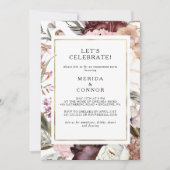 Bourgogne Boho Floral Laten we de uitnodiging vier (Voorkant)