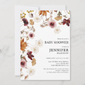Bourgogne Boho Herfst Bloemen Baby shower Uitnodig Kaart (Voorkant)