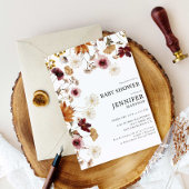 Bourgogne Boho Herfst Bloemen Baby shower Uitnodig Kaart