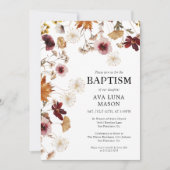 Bourgogne Boho Herfst Bloemen Doop Uitnodiging (Voorkant)