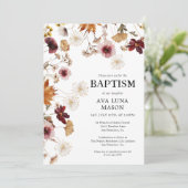 Bourgogne Boho Herfst Bloemen Doop Uitnodiging (Staand voorkant)