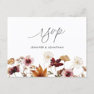 Bourgogne Boho Herfst Bloemen Huwelijk RSVP Post K Briefkaart