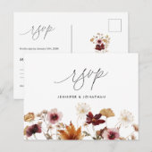 Bourgogne Boho Herfst Bloemen Huwelijk RSVP Post K Briefkaart (Voorkant / Achterkant)