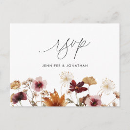 Bourgogne Boho Herfst Bloemen Huwelijk RSVP Post K Briefkaart