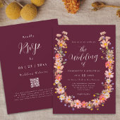 Bourgogne Boho Herfst Rustieke Bloemen QR Code Huw Kaart